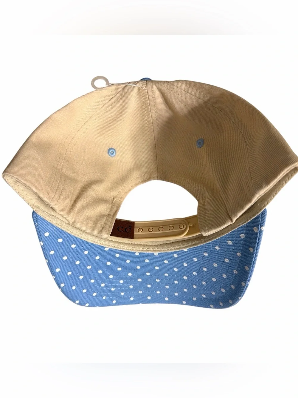NWOT C.C MEET ME AT THE LAKE POLKA DOT BASEBALL CAP - SKY BLUE